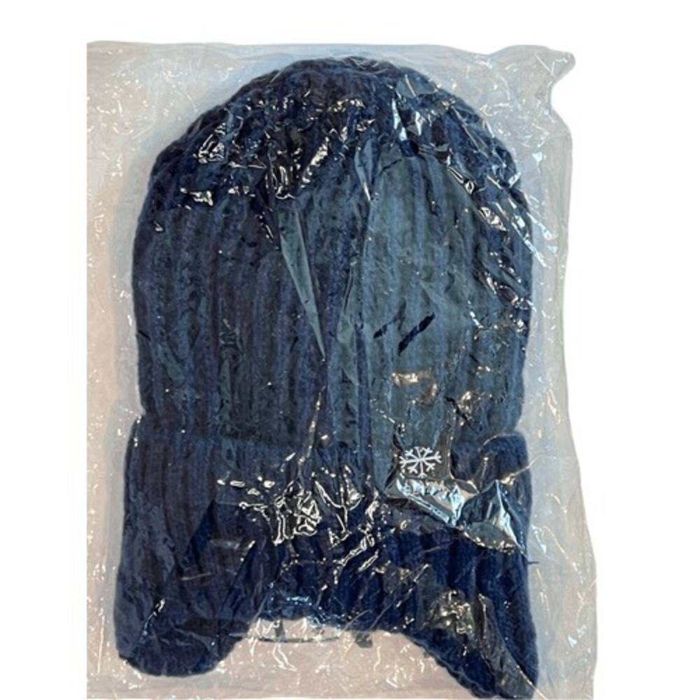 Winter Fleece Lined Blue Beanie Hat Super Warm Ear Muffs Skull Cap Outdoors NEW - Picture 4 of 5